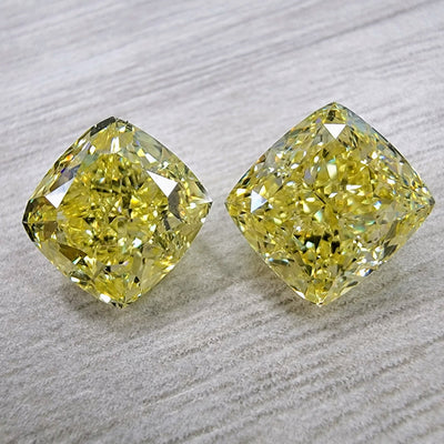 3.50ct & 3.28ct Fancy Intense Yellow Cushions VS GIA