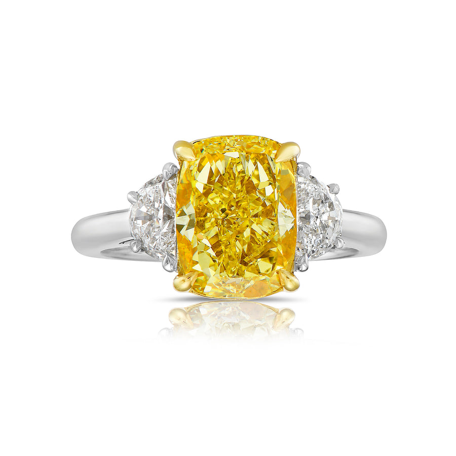 3.00ct Fancy Yellow Cushion Diamond Ring VVS1 GIA