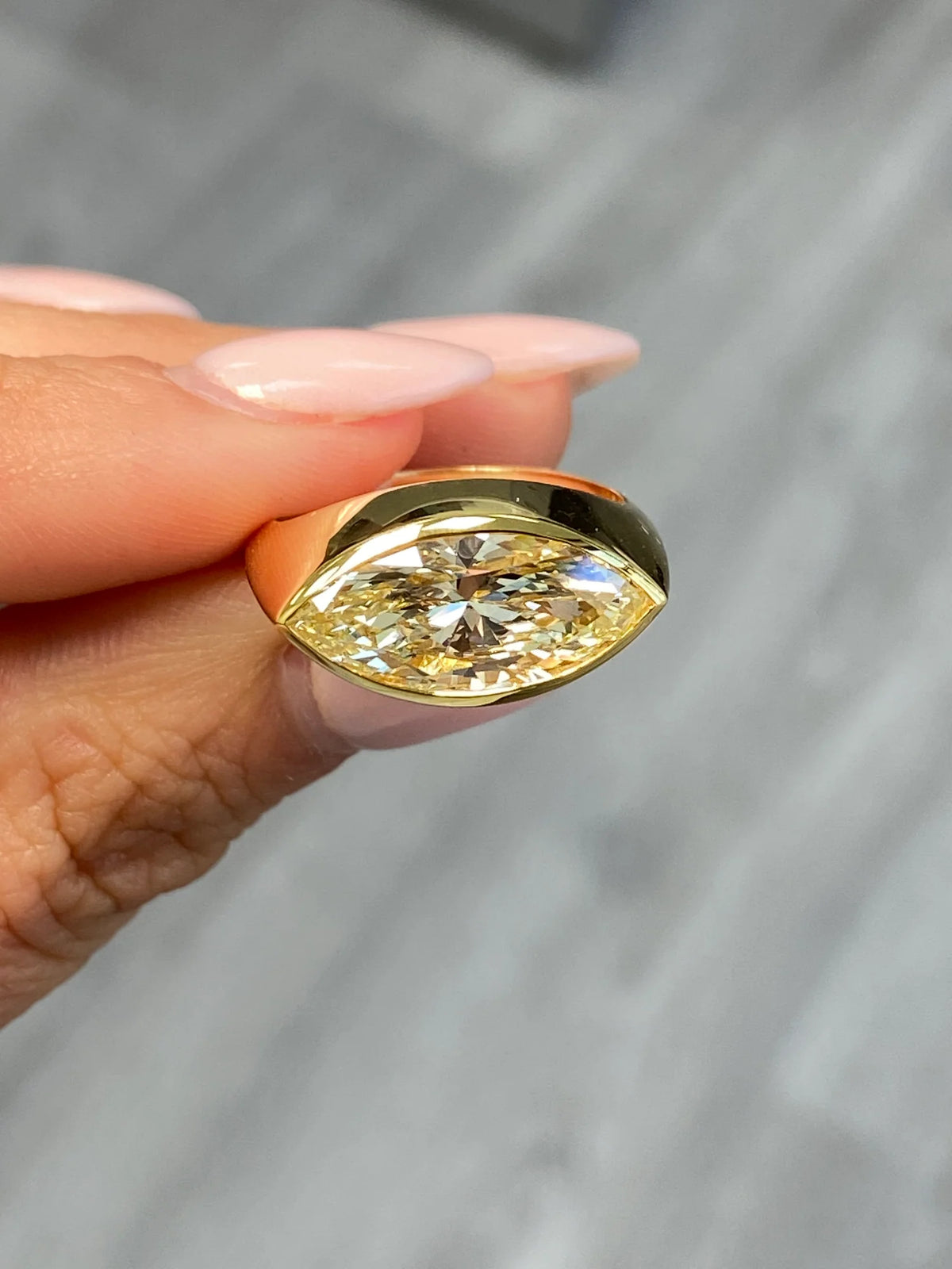 3.39ct Fancy Yellow Marquise Diamond Bezel Ring VS1 GIA