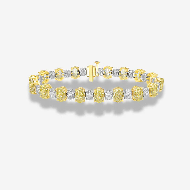 23ct Yellow & White Oval Diamond Alternating Bracelet GIA