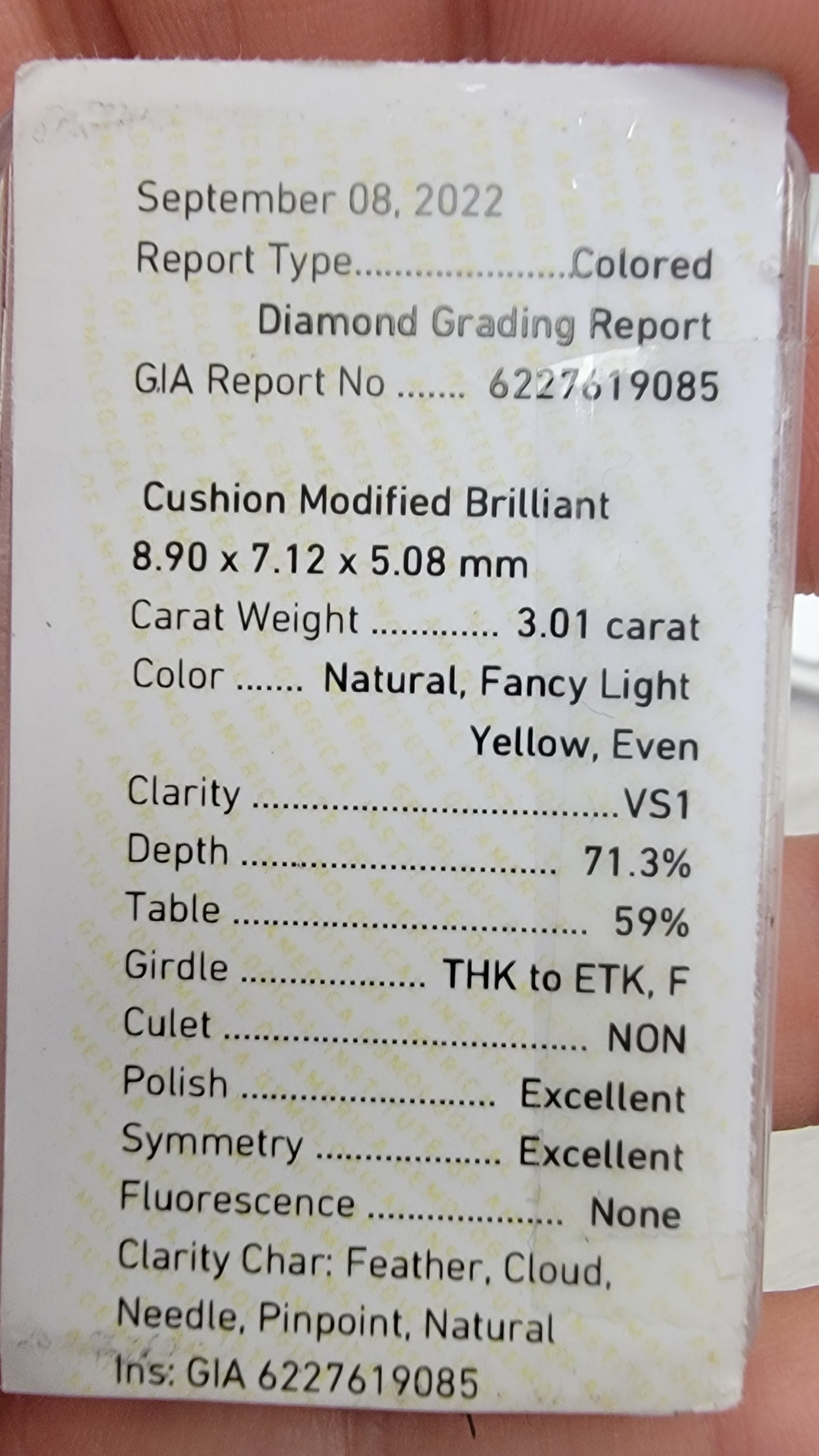 3.01ct Fancy Light Yellow Elongated Cushion VS1 GIA