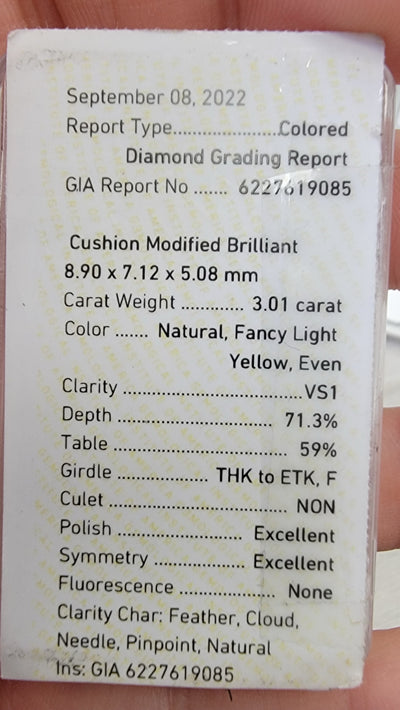 3.01ct Fancy Light Yellow Elongated Cushion VS1 GIA