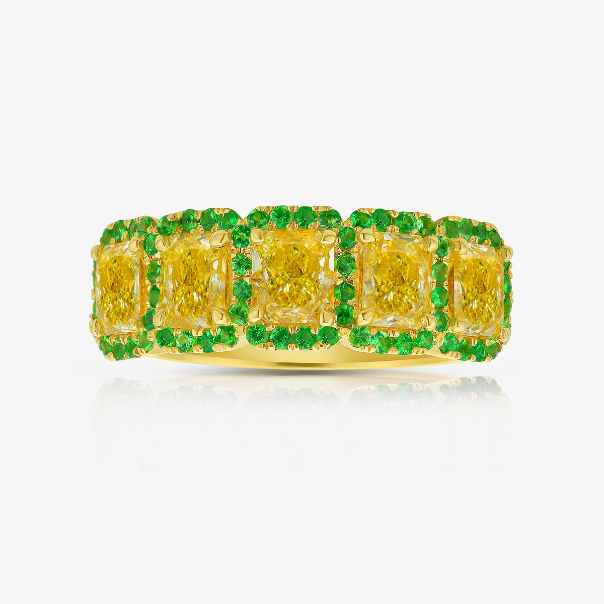 2.52ctw Yellow Diamond & Tsavorite Five Stone Band GIA