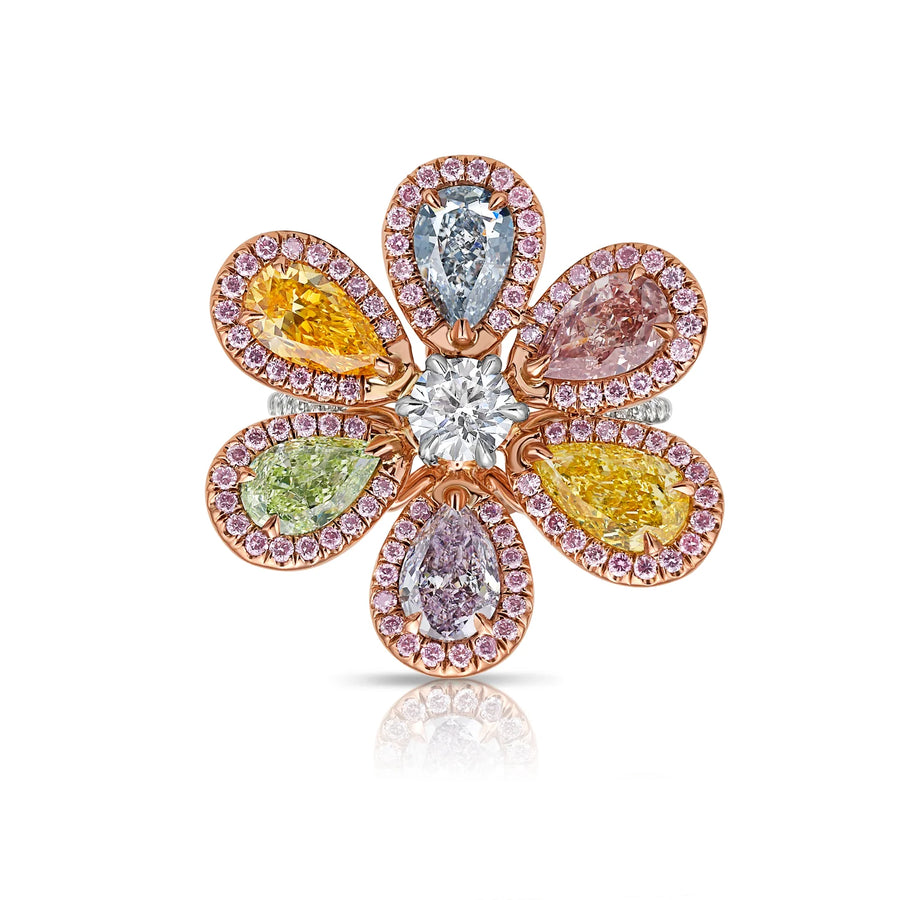 Fancy Colored Diamond Rainbow Flower Ring
