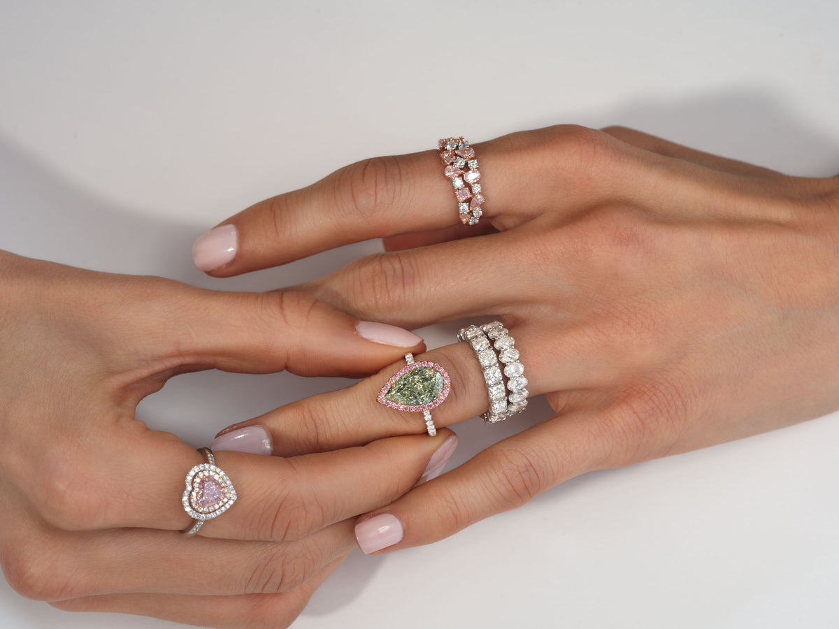 1.44ctw  Pink & White Diamond Mixed Shape Ring