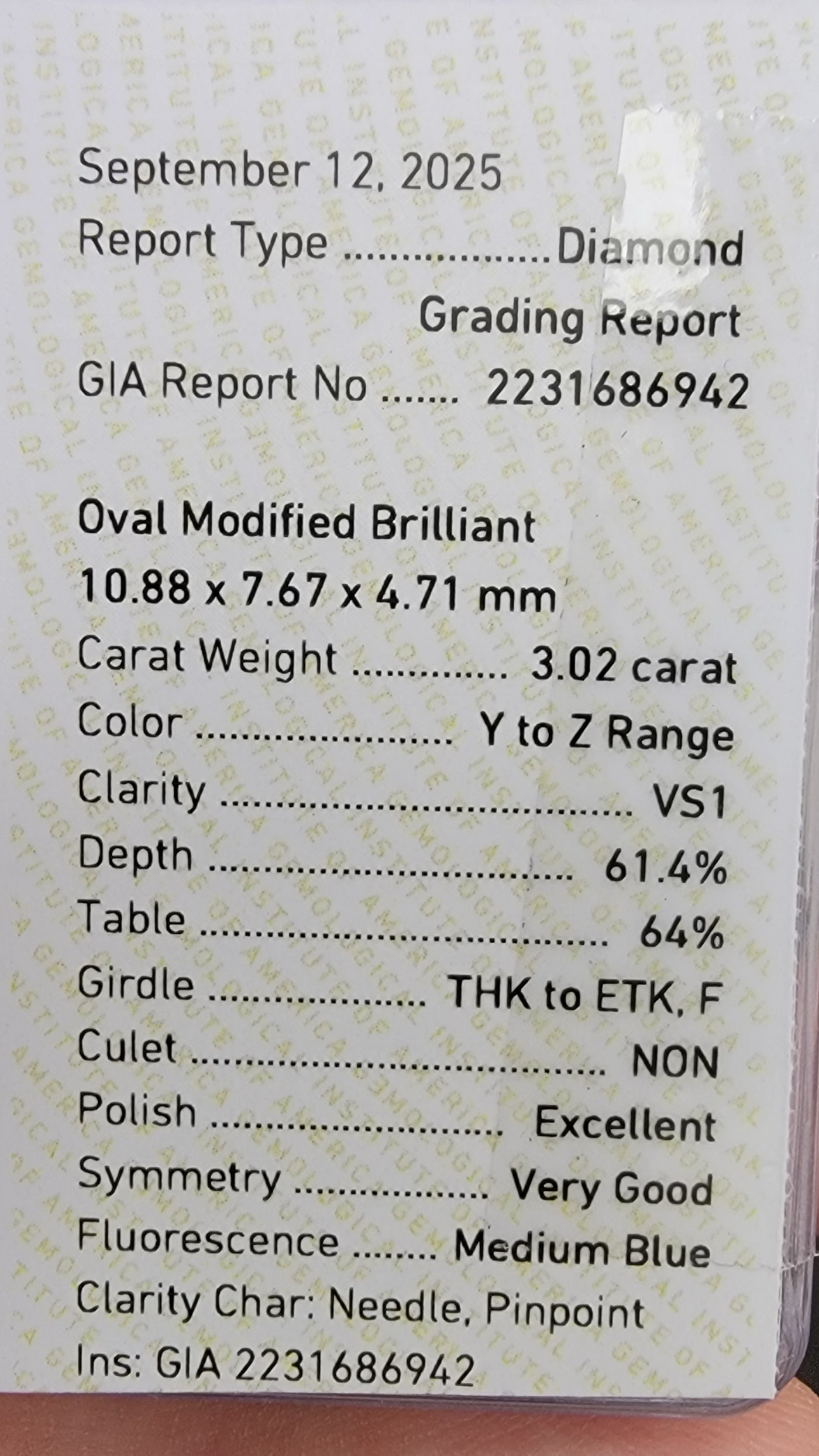 3.02ct Light Yellow Oval VS1 GIA