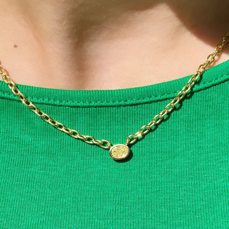 0.70ct Oval Yellow Diamond Solitaire Bezel Chain Pendant