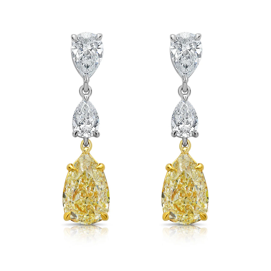 5.63ctw Yellow Pear Diamond Drop Earrings VS GIA