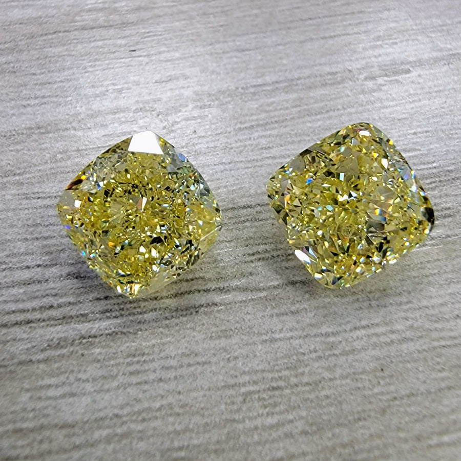 5.01ct & 5.02ct Fancy Yellow Cushion Diamonds GIA