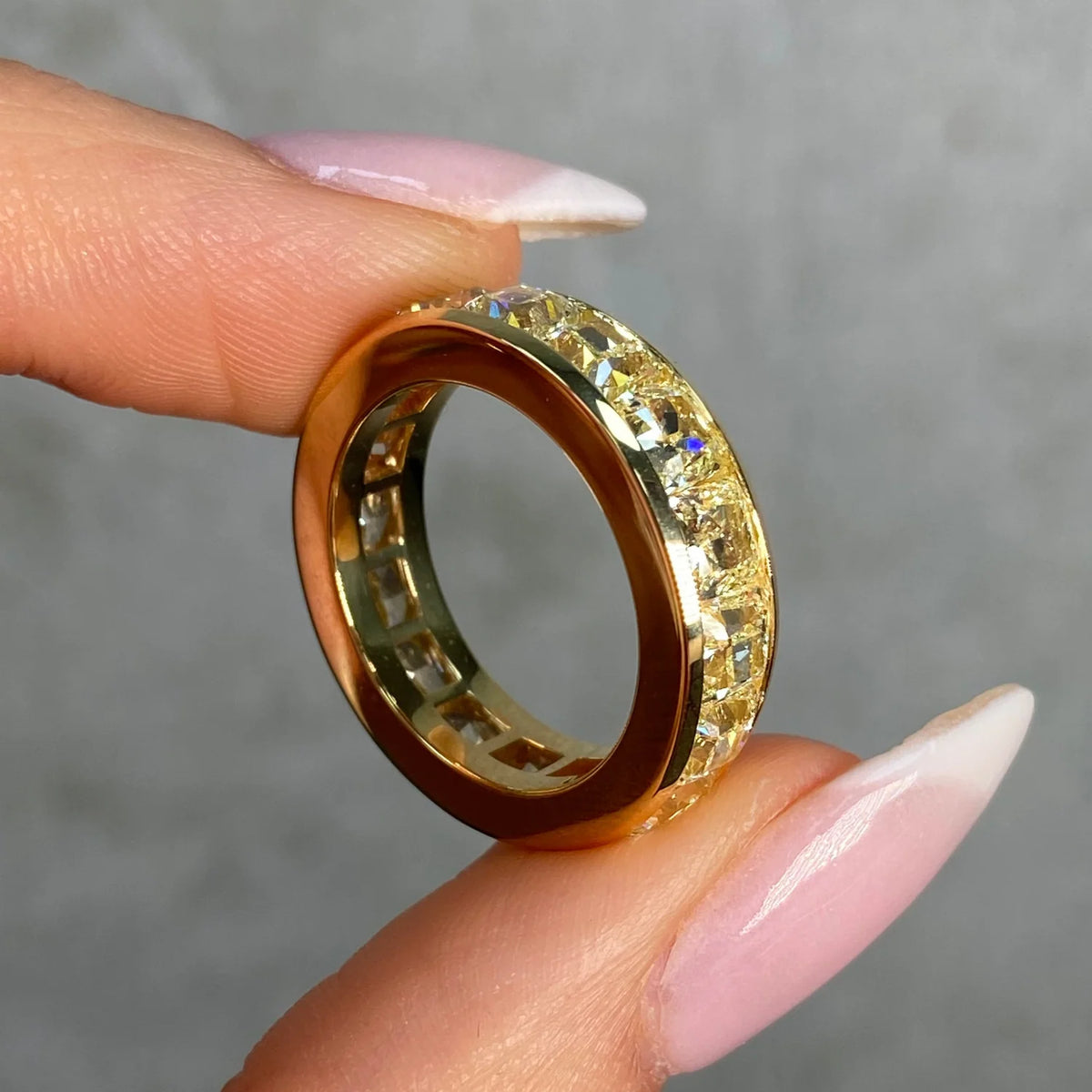 8.13ctw Fancy Yellow Cushion Diamond Channel Set Eternity Band
