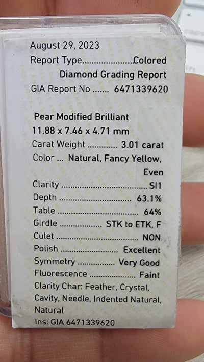 3.01ct Fancy Yellow Pear SI1 GIA