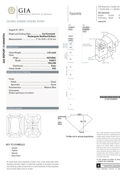 1.33ct Fancy Yellow Elongated Radiant VS2 GIA