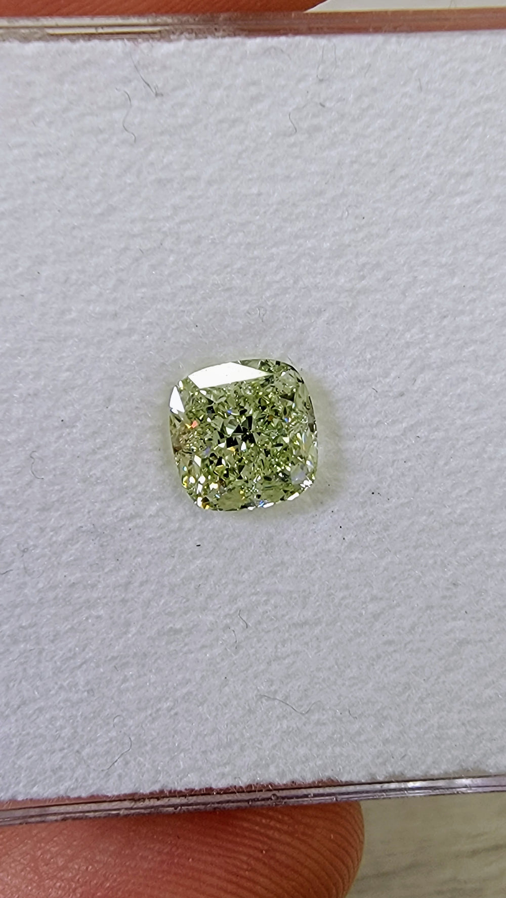 1.54ct Fancy Grayish Yellowish Green Cushion Diamond VS2 GIA