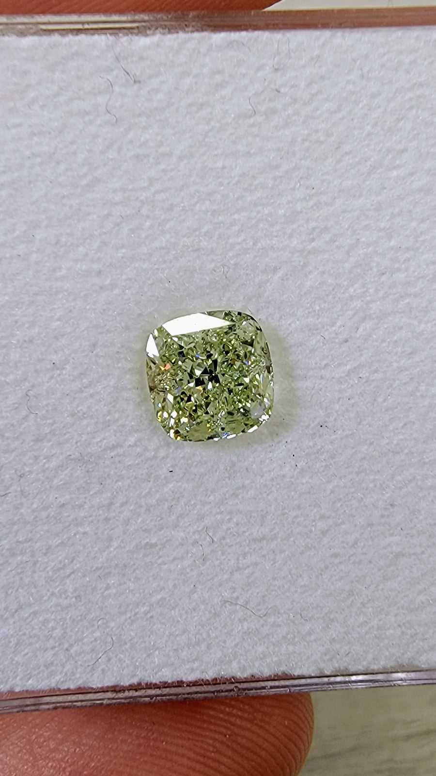 1.54ct Fancy Grayish Yellowish Green Cushion Diamond VS2 GIA