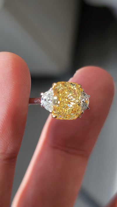 3.06ct Fancy Yellow Cushion SI1 GIA Ring