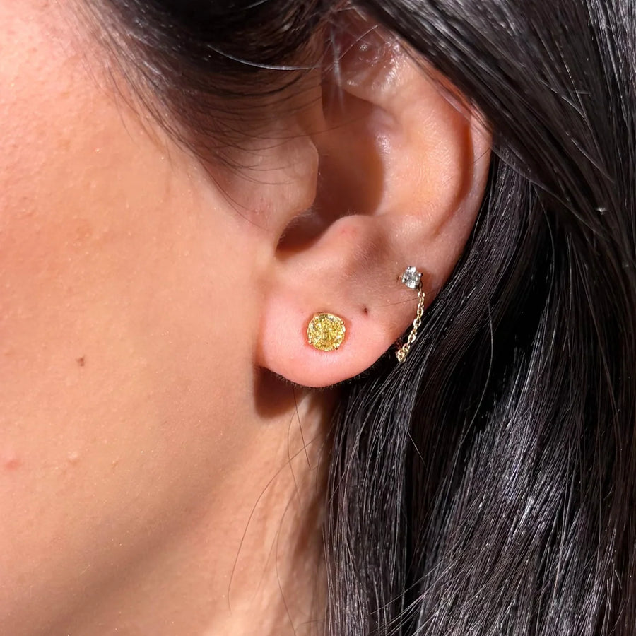 1.20ctw Fancy Intense and Vivid Yellow Round Diamond Stud Earrings VS2 GIA