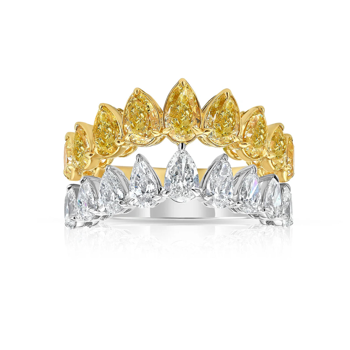 Yellow Pear Diamond & White Pear Double Row Ring