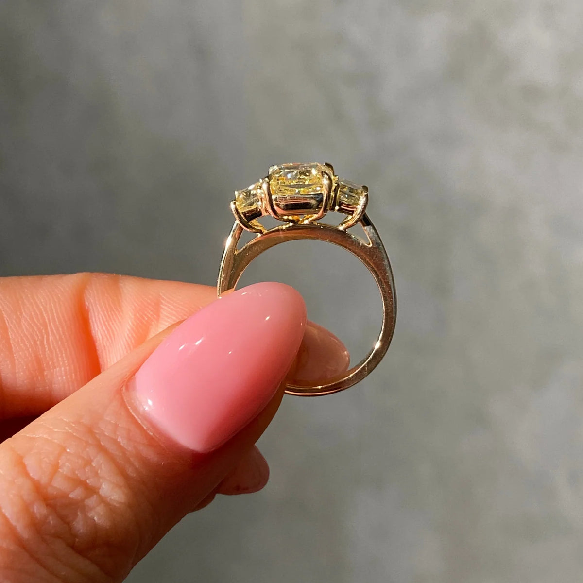 3.0ct Fancy Yellow Elongated Radiant Diamond Ring GIA