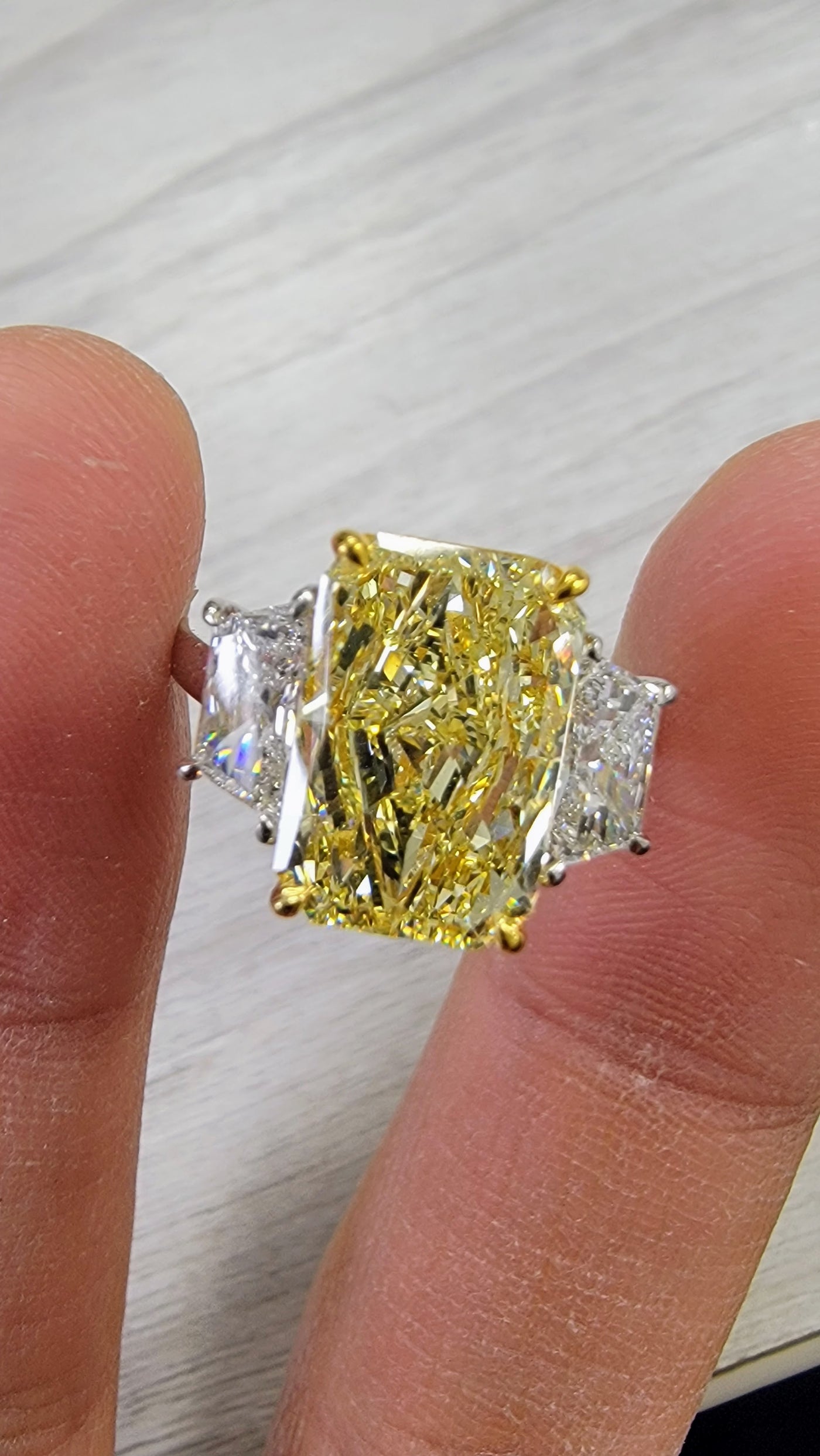 4ct Fancy Yellow Elongated Radiant GIA Ring