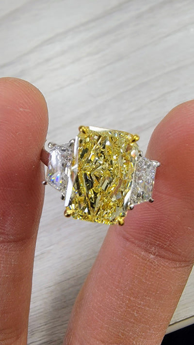 4ct Fancy Yellow Elongated Radiant GIA Ring