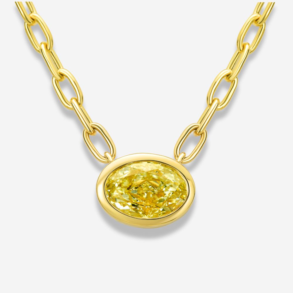 2.0ct Light Yellow Oval Diamond Bezel East West Pendant