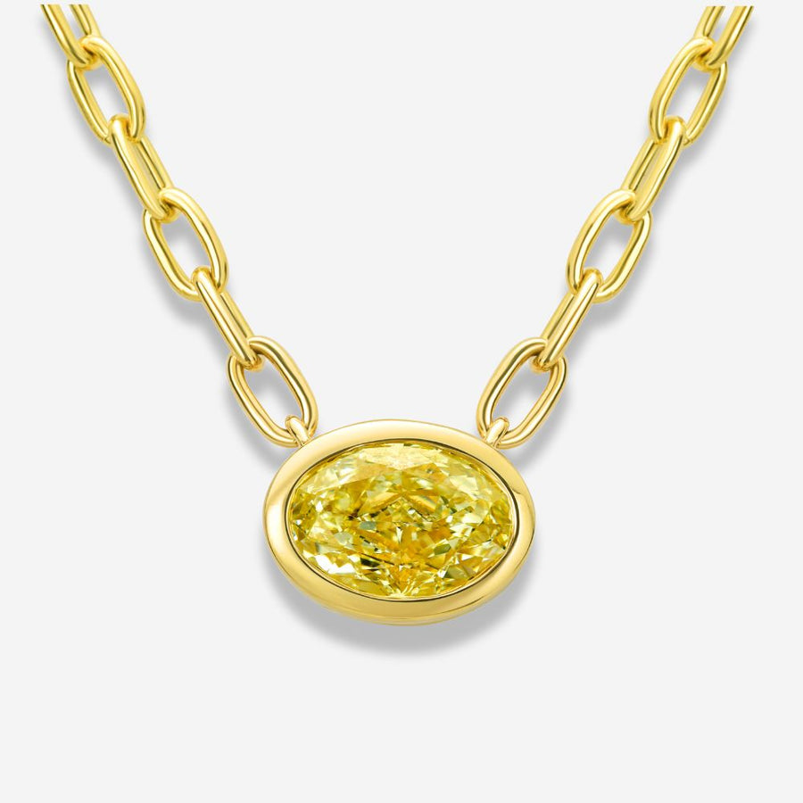 2.0ct Light Yellow Oval Diamond Bezel East West Pendant