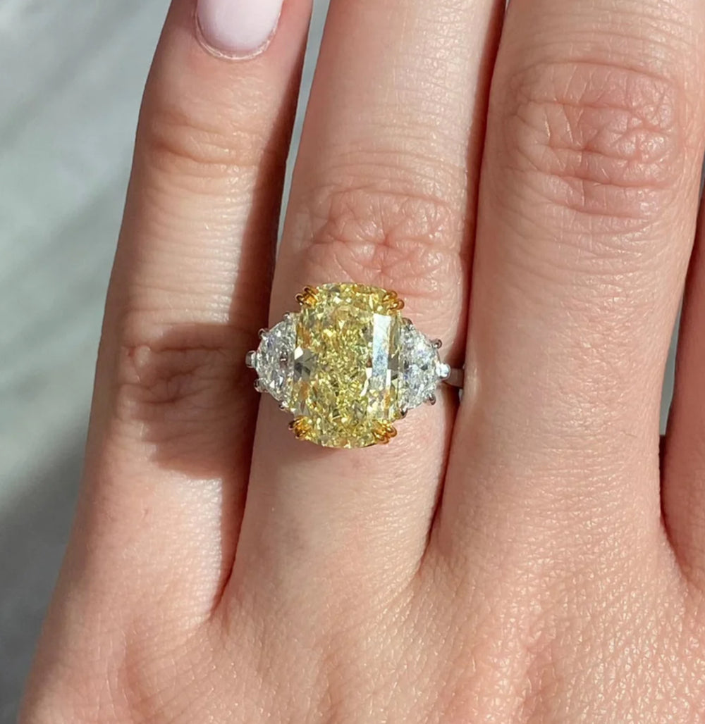 5ct Fancy Yellow Cushion Diamond Ring Internally Flawless GIA