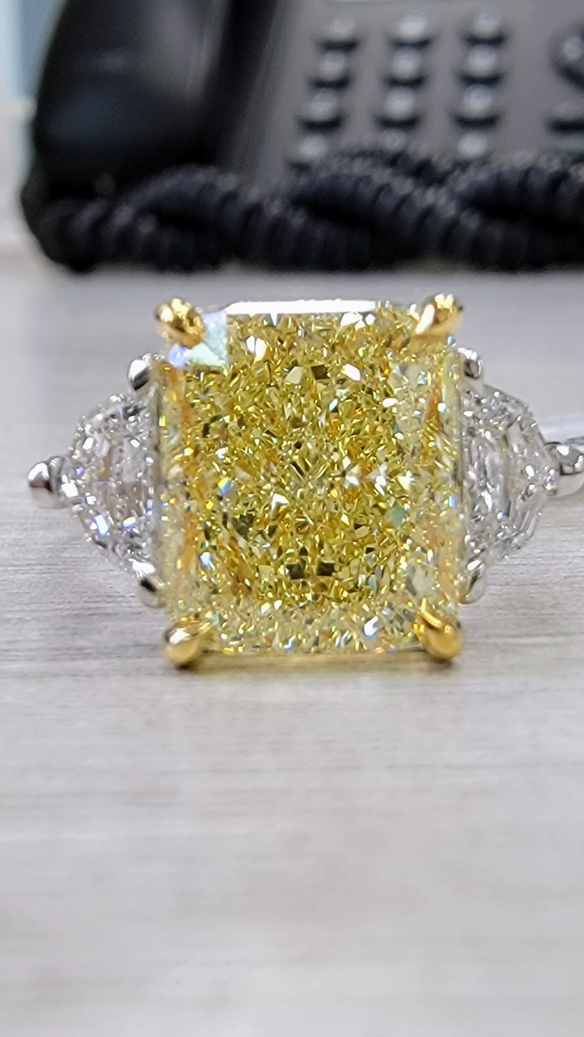 5ct Fancy Yellow Elongated Radiant Diamond Ring VS1 GIA