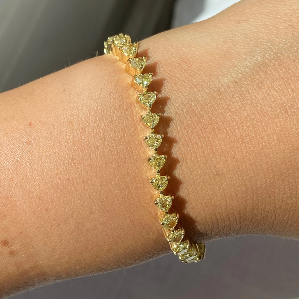 7.33ctw Fancy Yellow Heart Diamond Tennis Bracelet