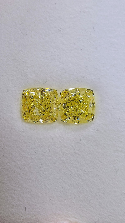 3.50ct & 3.28ct Fancy Intense Yellow Cushions VS GIA