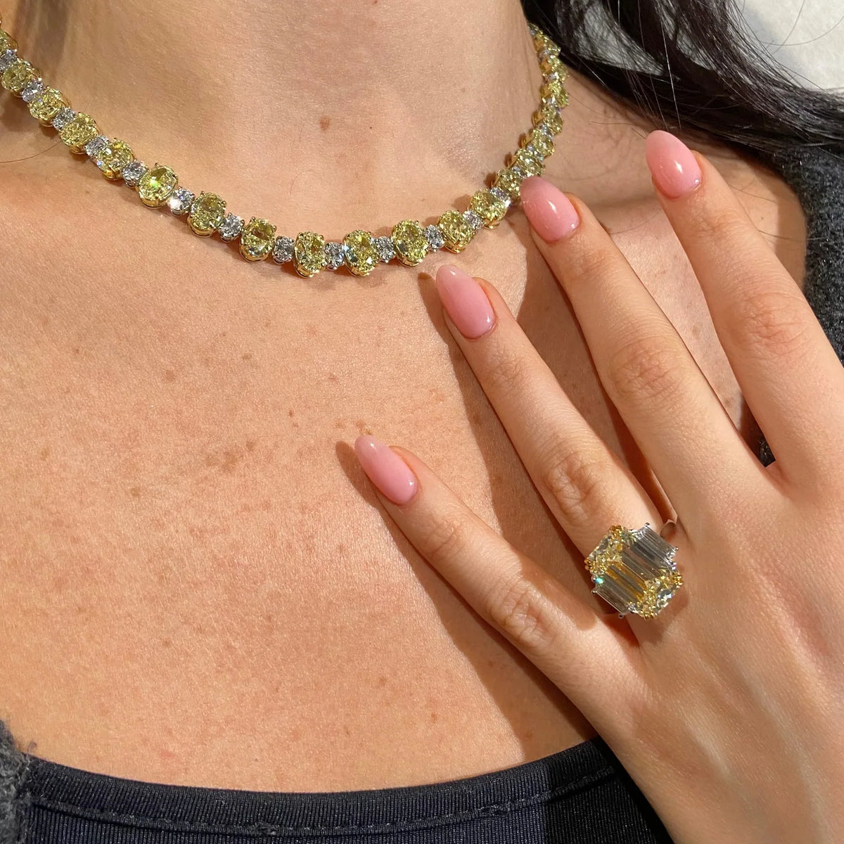 10.18ct Light Yellow Emerald Diamond Ring SI1 GIA