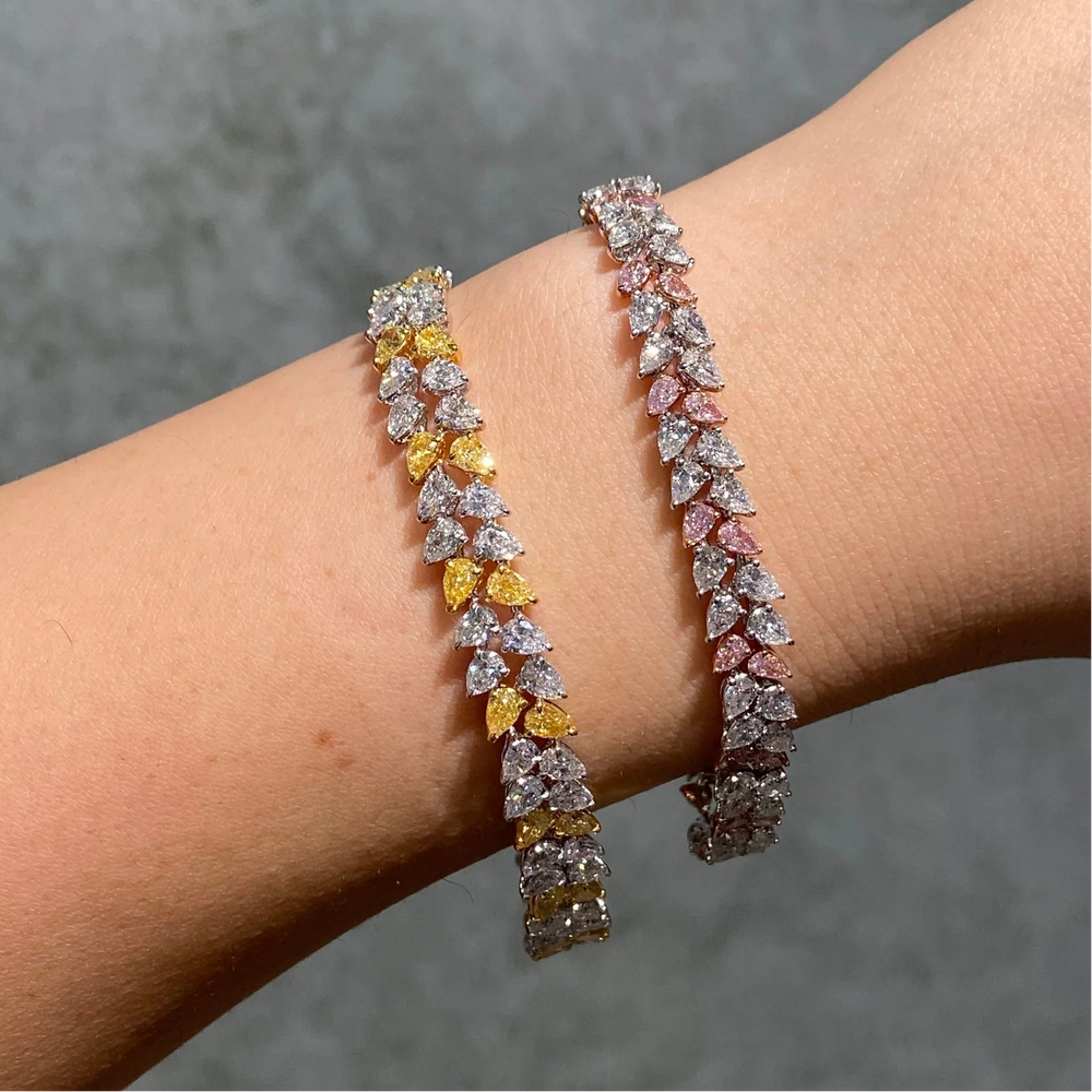 13.68ctw Yellow & White Pear Diamond Double Row Bracelet