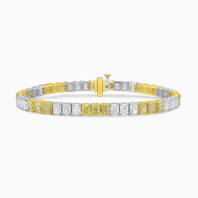 14.97ctw Fancy Intense Yellow Diamond and White Radiant Diamond Tennis Bracelet