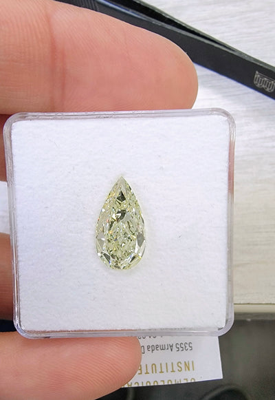 3.05ct Fancy Light Grayish Greenish Yellow Pear SI1 GIA