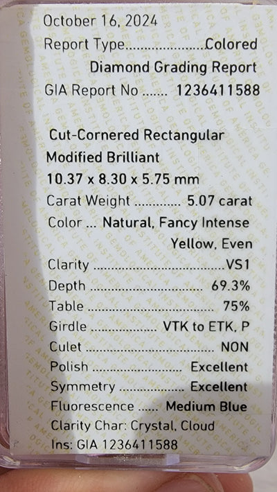 5.07ct Fancy Intense Yellow Elongated Radiant VS2 GIA