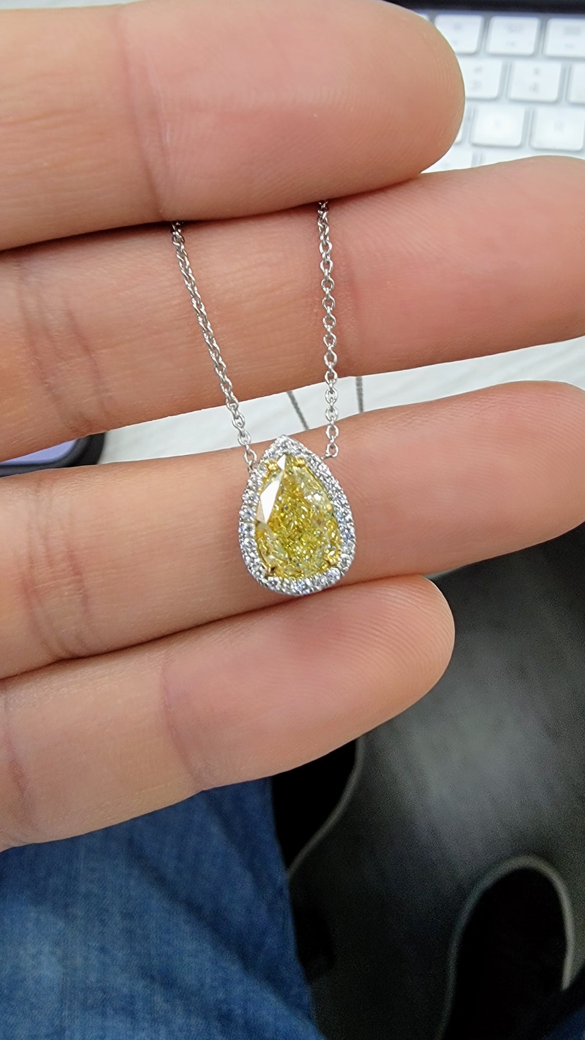 2.02ct Fancy Yellow Pear Diamond Pendant SI1 GIA