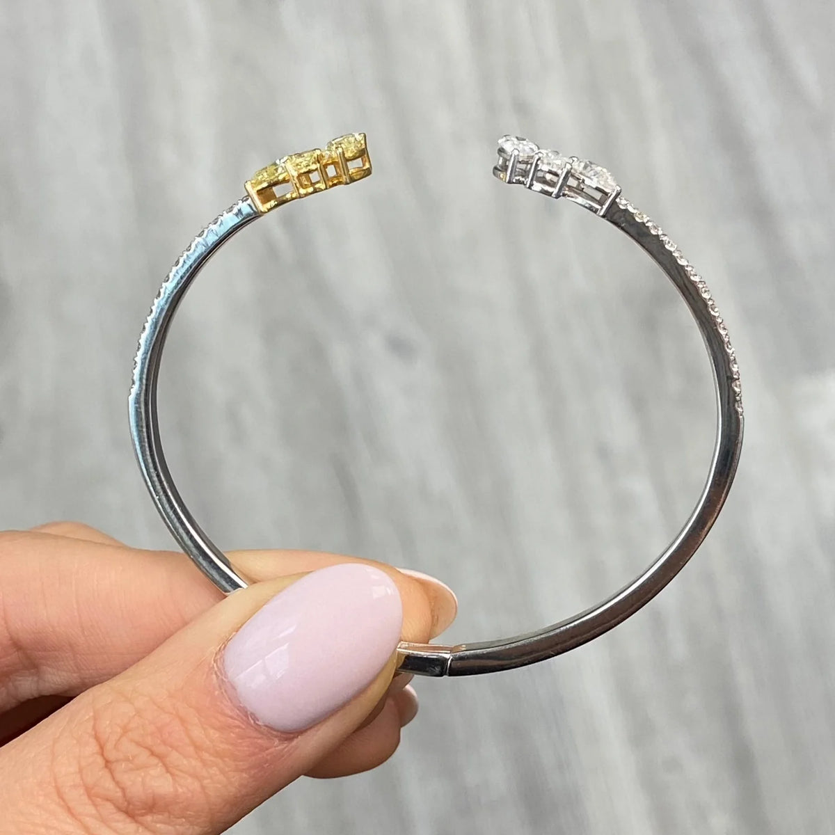2.57ctw Yellow & White Diamond Open Cuff Bangle Bracelet