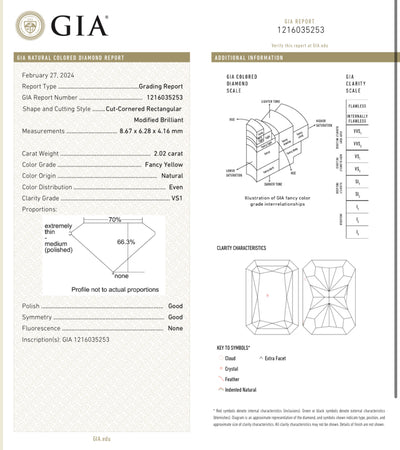 2.02ct Fancy Yellow Elongated Radiant VS1 GIA