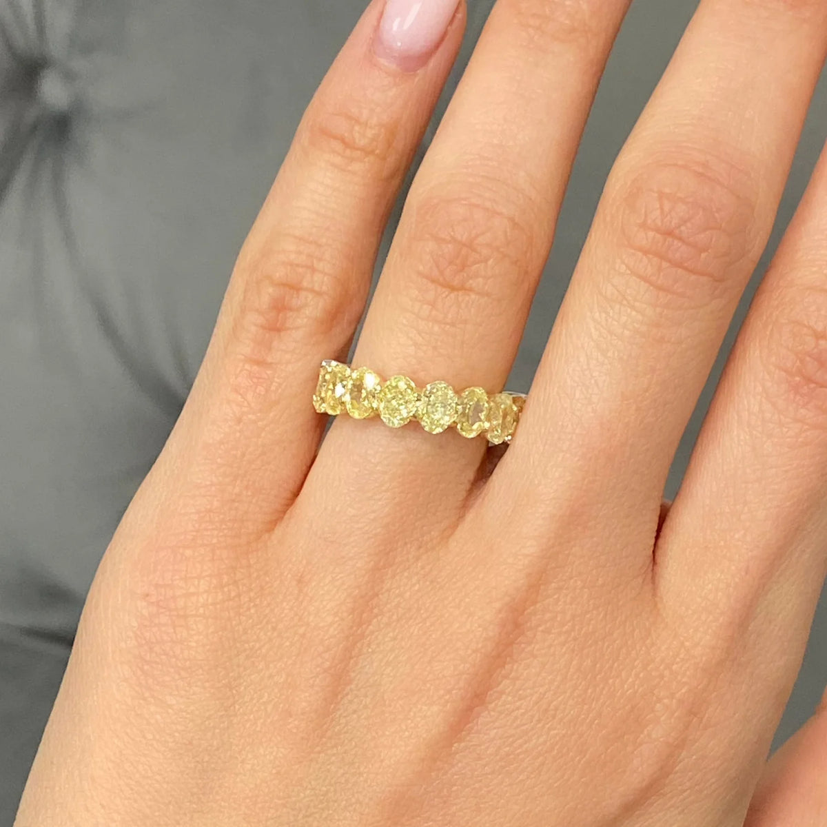 7.0ctw Fancy Yellow Oval Diamond & White Emerald Diamond Half Band