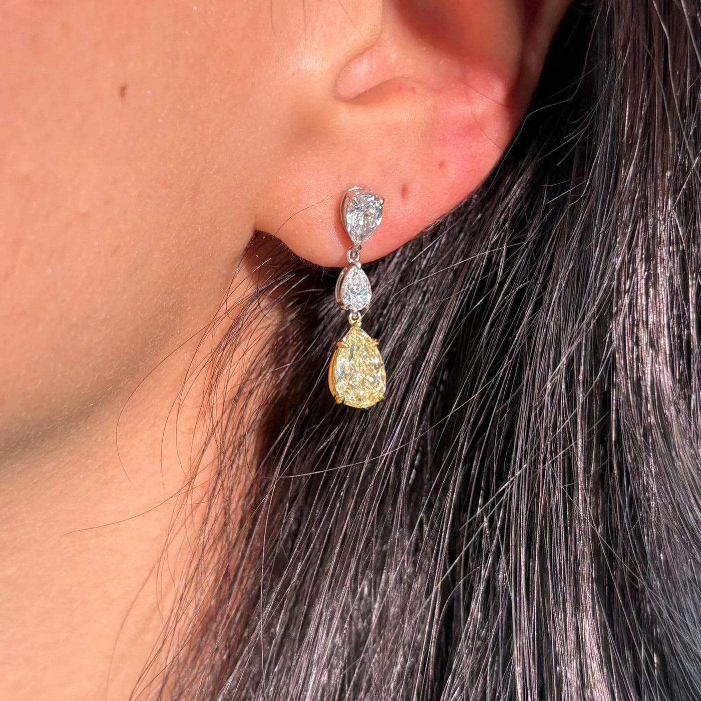 Yellow Diamond Pear Drop Earrings