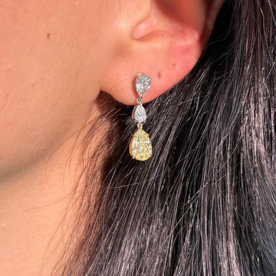 Yellow Diamond Pear Drop Earrings