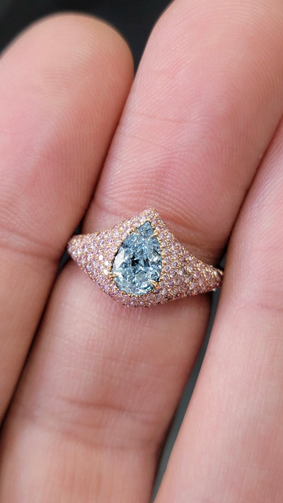 1.01ct Light Blue Pear VS2 Ring