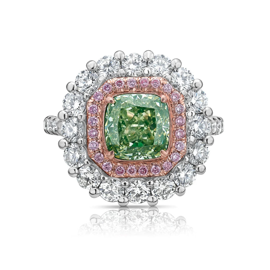 1.99ct Green Cushion Diamond SI1 Cocktail Ring GIA