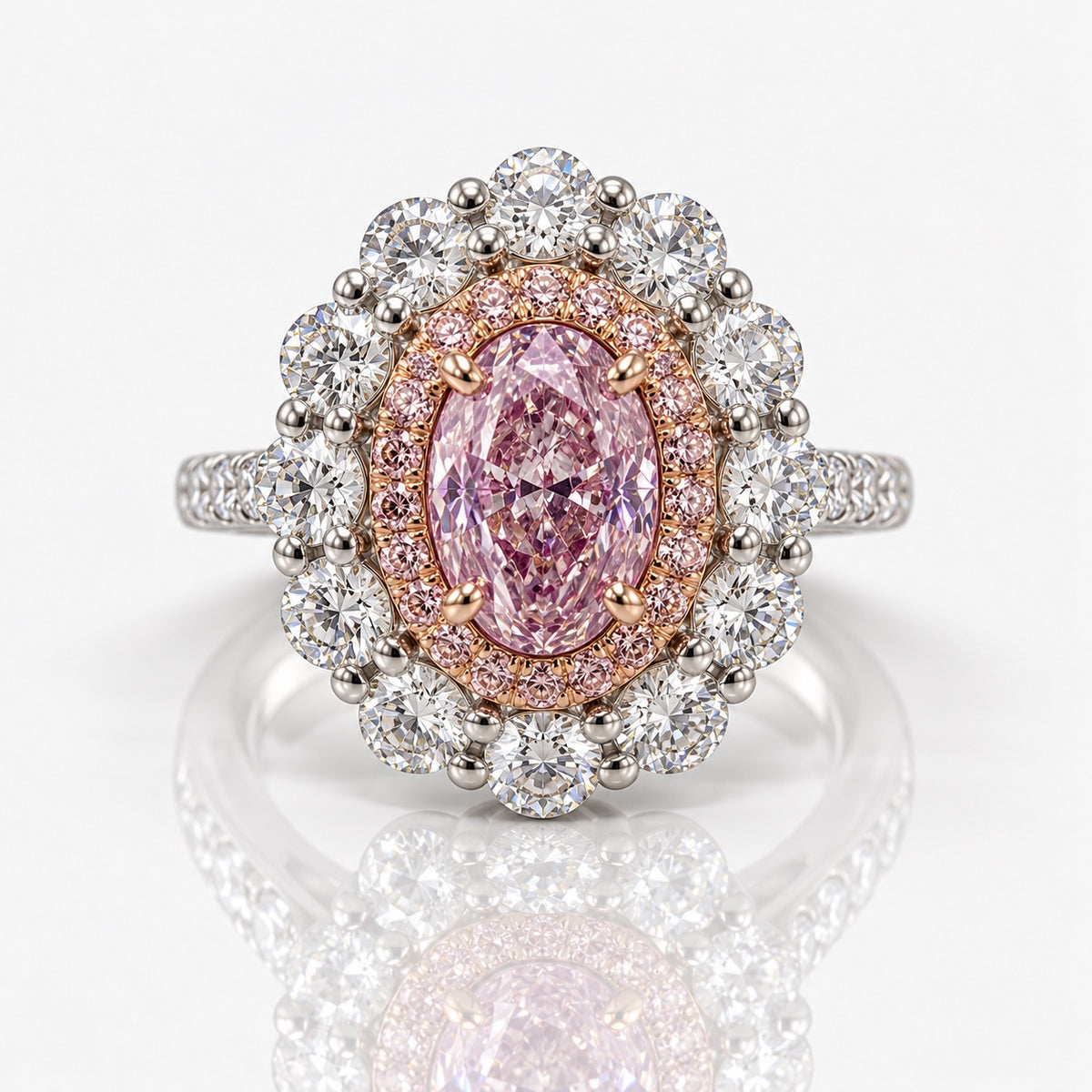 1.02ct. Light Pink Oval Diamond Halo Ring VS2 GIA