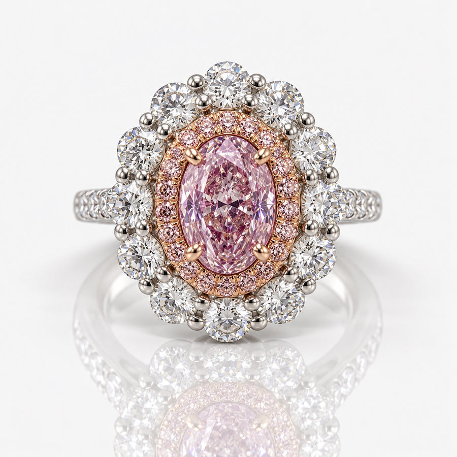 1.02ct. Light Pink Oval Diamond Halo Ring VS2 GIA