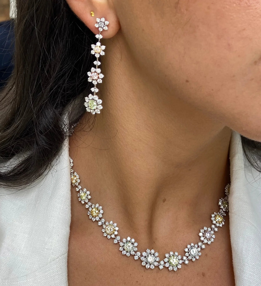 23.12ctw Fancy Color Diamond Floral Necklace GIA