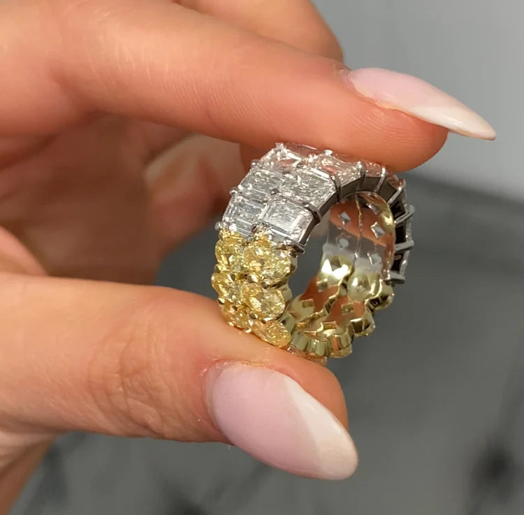 7.0ctw Fancy Yellow Oval Diamond & White Emerald Diamond Half Band