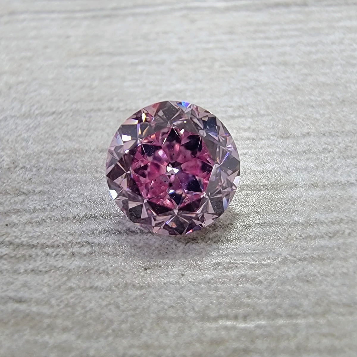 0.52ct Fancy Intense Purplish Pink Round Diamond Cobblestone Icon Ring I1 GIA