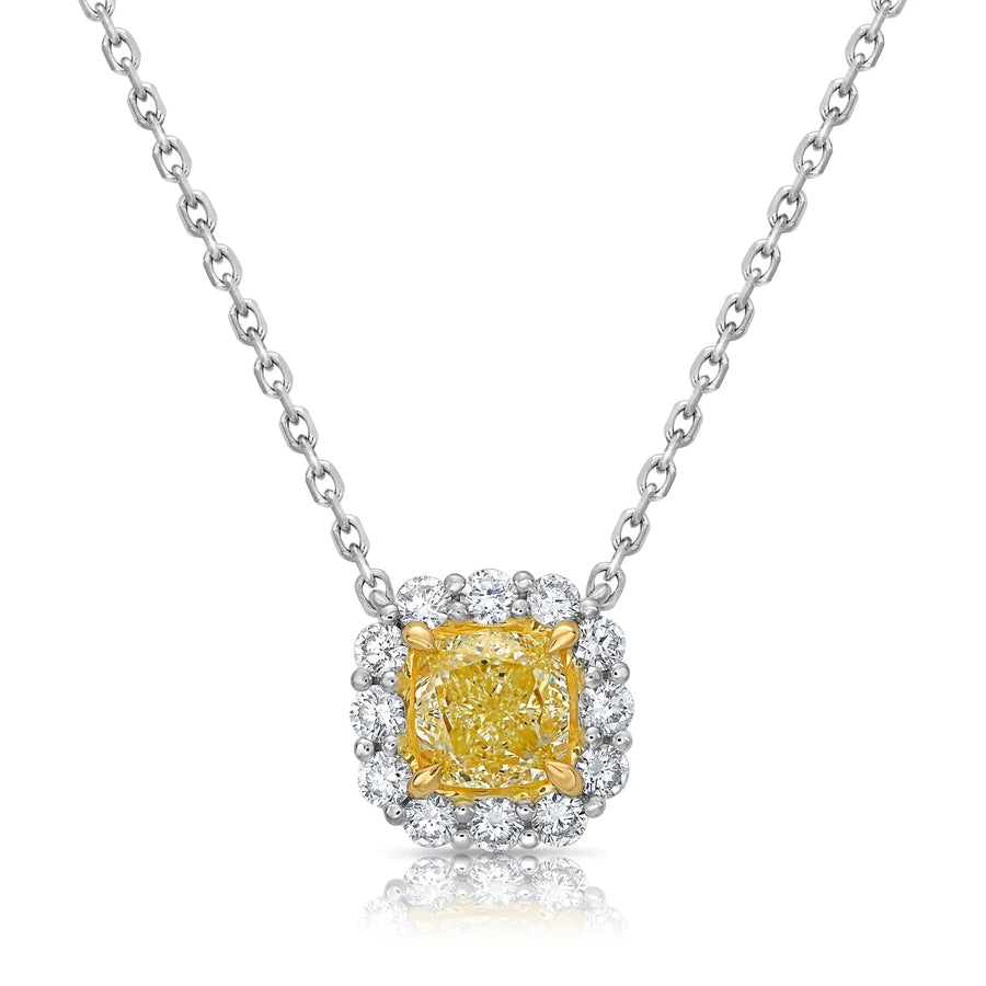1.22ct Fancy Light Yellow Cushion Diamond Pendant VS1 GIA