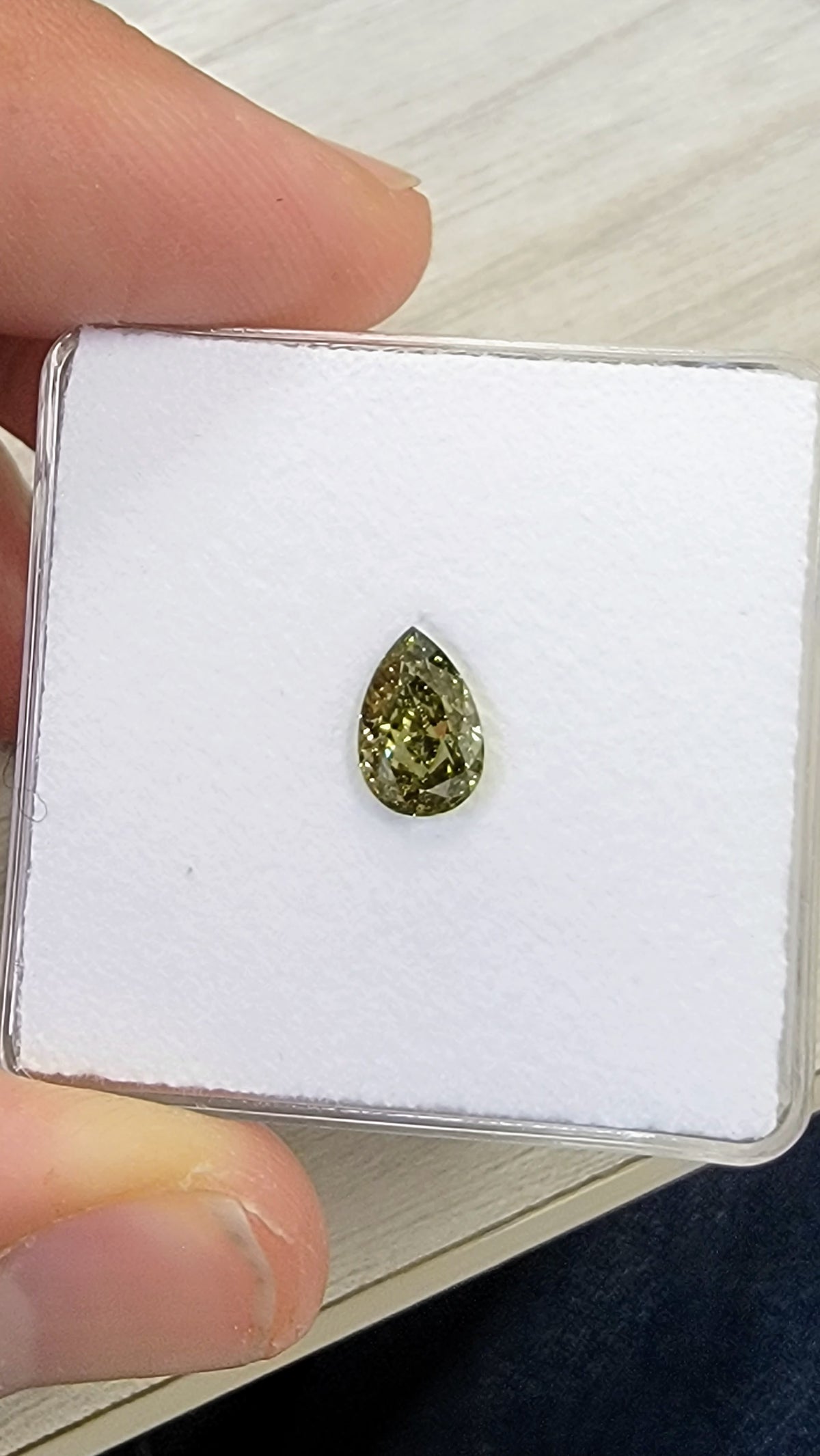 1.01ct Fancy Dark Gray Yellowish Green Pear CHAMELEON Diamond VS2 GIA